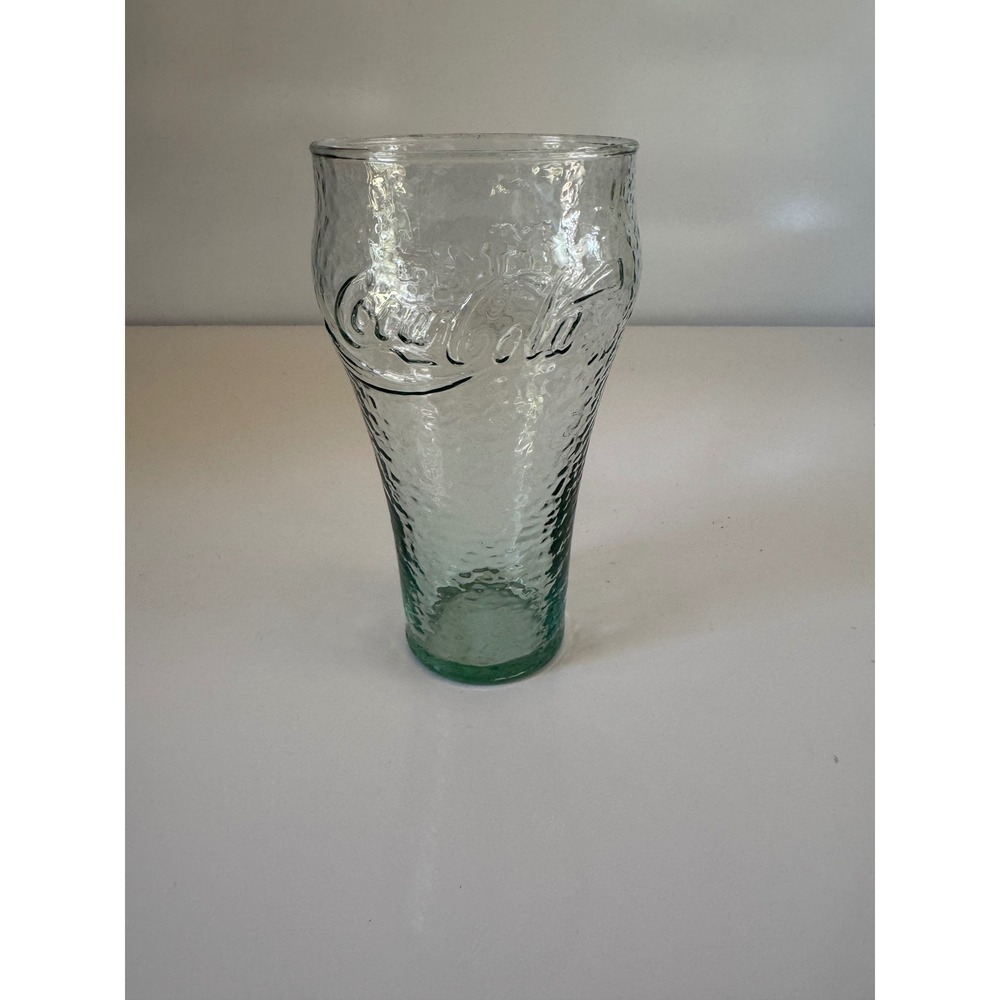 Coca-Cola Georgia Green Hammered Textured Glass Tumbler Coke Logo 6 inch
